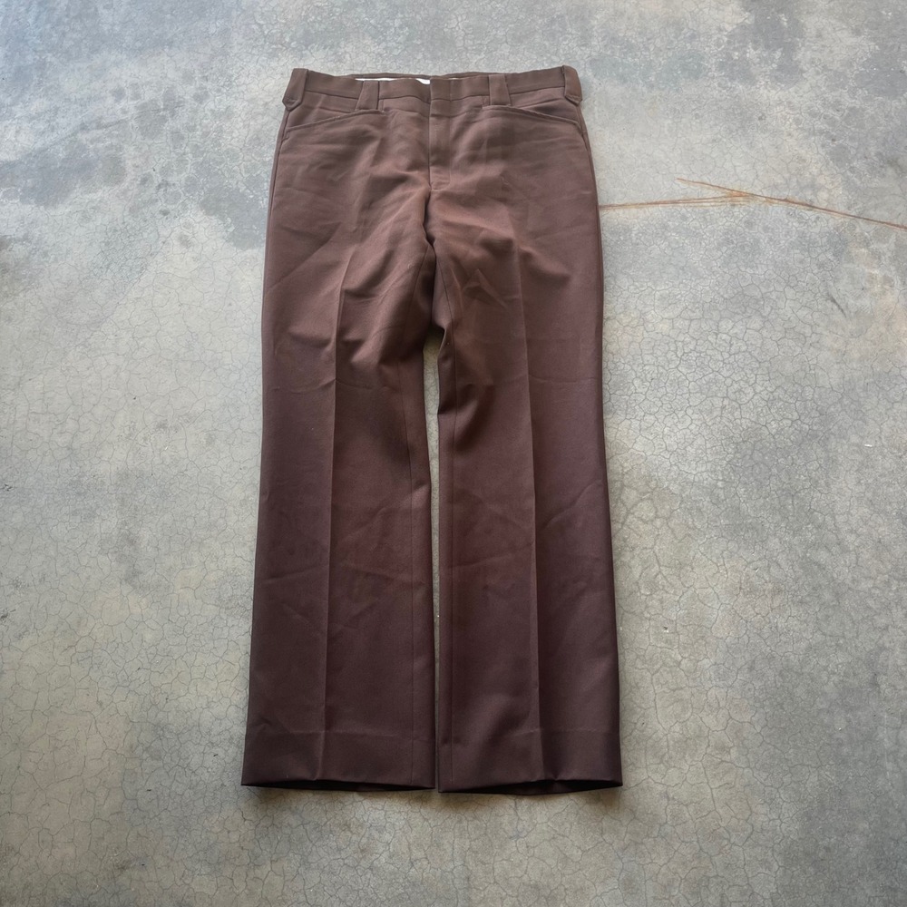 Vintage Circle S Mens Western Dress Slacks Brown Talon Zip Flare Pants 35x31